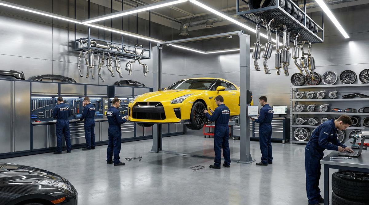 黄色仓库汽车改装车间